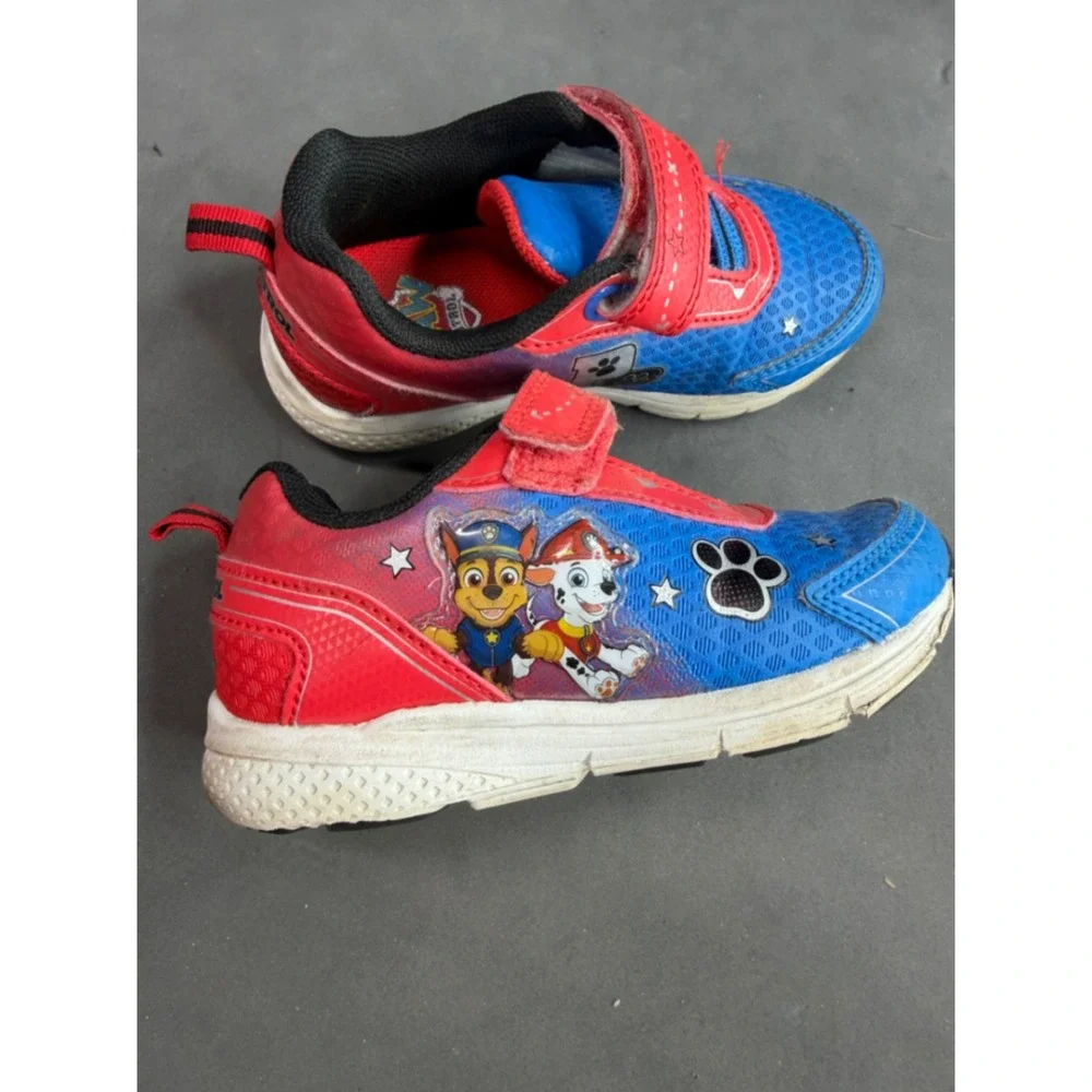 Light up Paw Patrol Boys Sneakers Chase Marshall Hook Loop Shoes Size 9